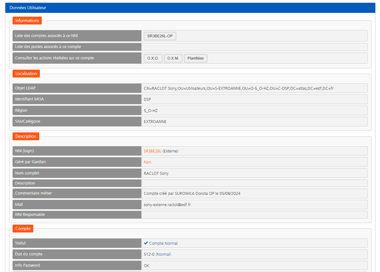 Interface Active Directory - Détail compte