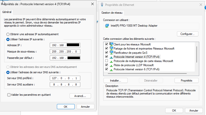 Changement de l'adresse IP