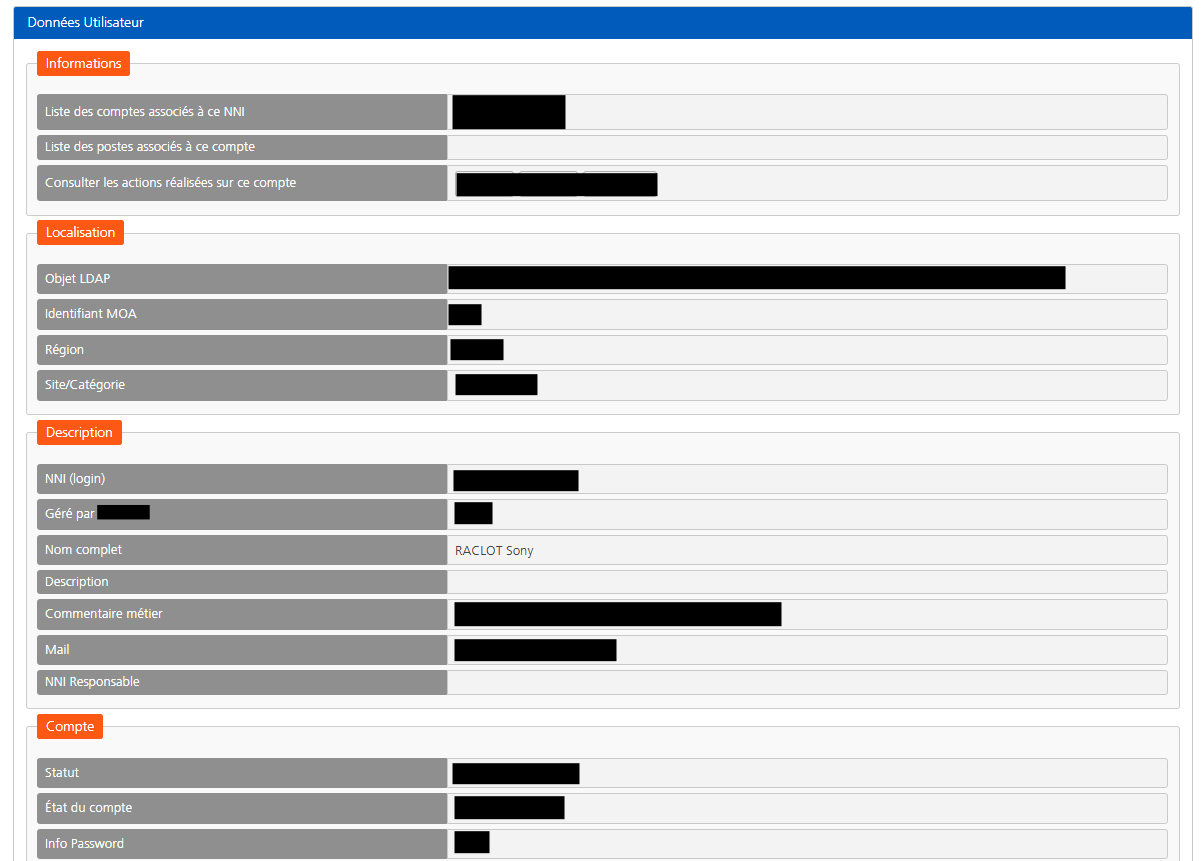 Interface Active Directory - Détail compte