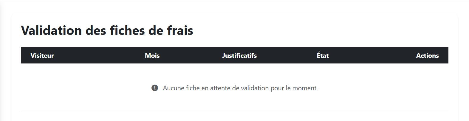 Interface de validation des fiches