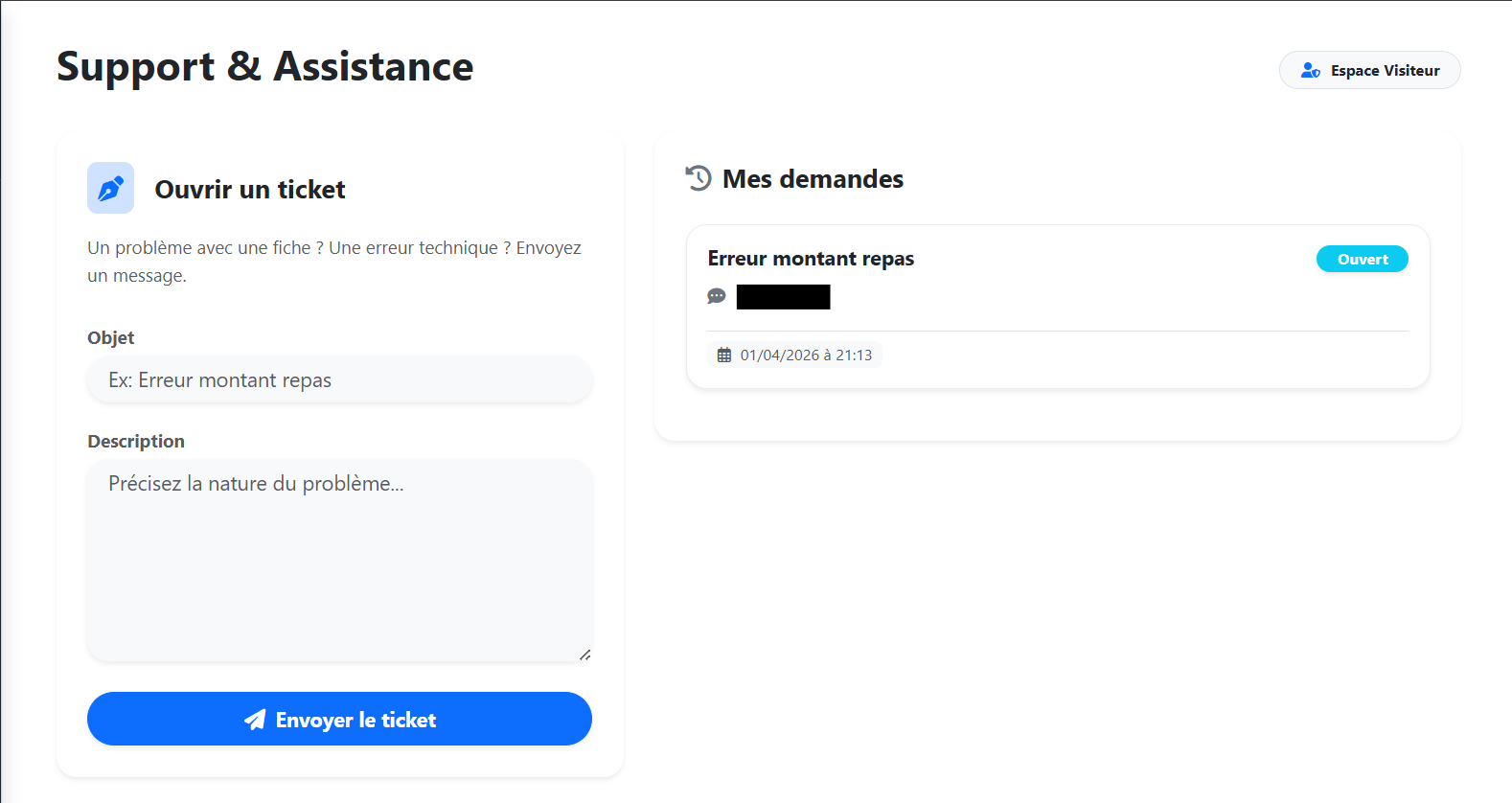Interface de support technique