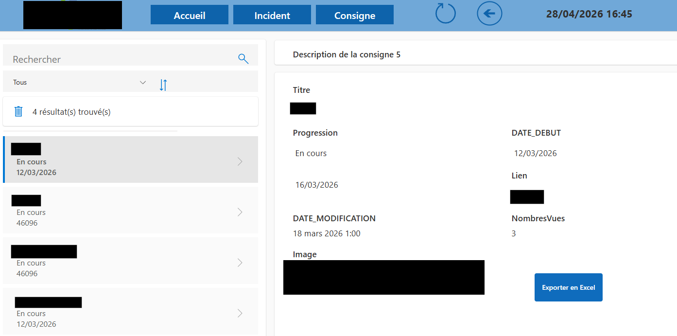 Page Consigne PowerApps