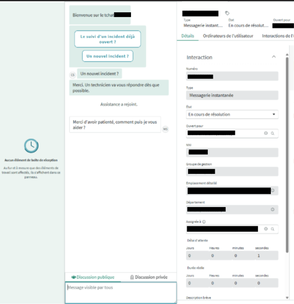 Ouverture d'une session de tchat