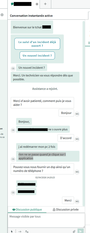 Conversation en cours avec un utilisateur
